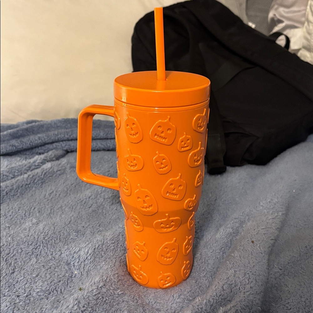 Orange Pumpkin Tumbler with Straw